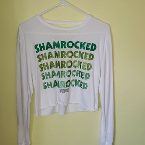 Long sleeve white shamrocked pink shirt